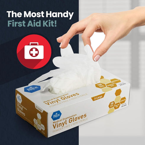 MED PRIDE Medical Vinyl Examination Gloves (X-Large, 100-Count) Latex & Rubber Free, Clear Disposable Gloves