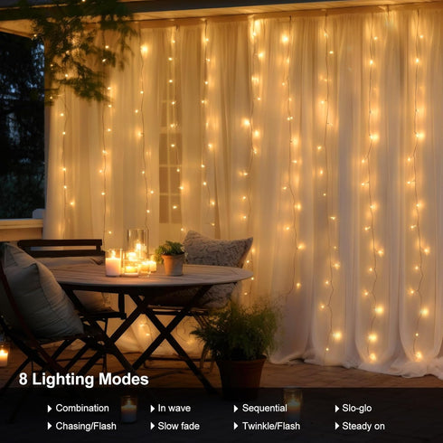 300 9.8ft9.8ft echosari LED Curtain Lights Battery Operated, Hanging Light with Remote Timer Fairy Curtain Lights