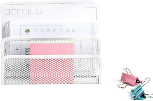 VANRA Metal Letter Tray, Letter Rack with 3 Compartments, Desk Organiser, Newspaper Rack for School, Office Accessories, White by VANRA