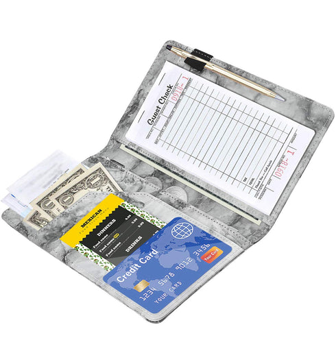 Server Books for Waitress - Marble Texture Leather Wallet with Zipper Pocket, Cute Organizer with Money Pocket