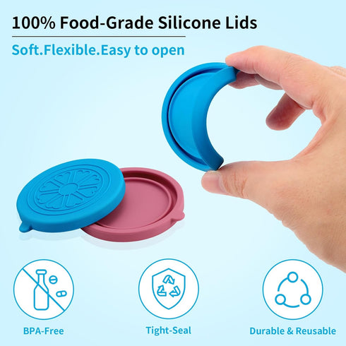 5 Oz 24 Pack Colorful Silicone Lids For Glass Yogurt Jars | Covers Fit Oui Bottles | Leakproof, Reusable, Food-Grade