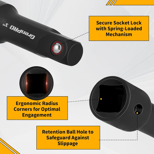 Set 19-Piece 50BV30, Set, 1/2" 1/4" 3/8 GRENPRO Impact Socket Extension Socket Extension Bar, Swivel Universal Joints