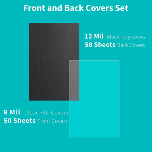 Binditek 100 Pack Binding Covers and Backs Set, 5.5 x 8.5 Inches, 50 Pcs Clear PVC and 50 Pcs Sand-Textured Polycovers