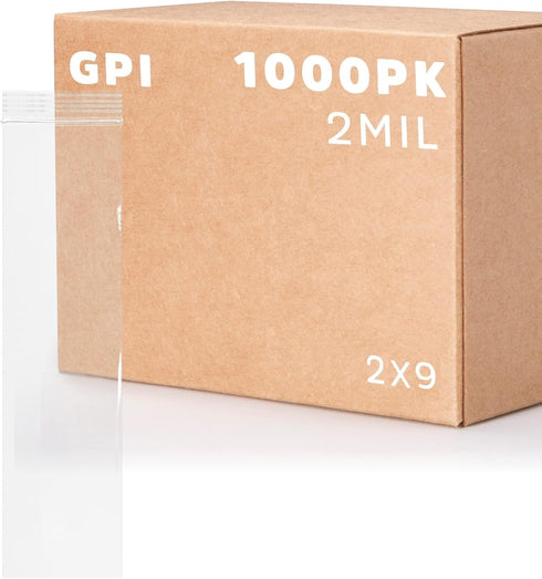 GPI - 2" x 9" Long Zip Bags, 1000 Count, 2 Mil,