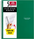 Five Star Spiral Notebook, 5 Subject, 200 Sheets, Wide Ruled, Water Resistant Cover, 8" x 10-1/2", Green