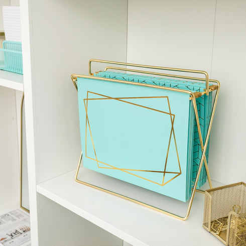 Blu Monaco Cute Hanging File Folders 12 Pack in Pretty Aqua with Gold Foil Pattern, Letter Size with Adjustable Tabs