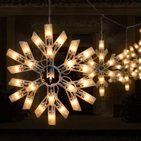 6 9ft 100 Bulb Minetom Snowflake Christmas String Lights with Drops - Mini Icicle Lights with Hooks, Plug