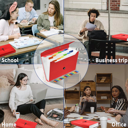 Expanding File Folder, 13 Pockets Accordion Organizer for A4 Letter Size Documents, Red, Ideal for Classroom, Home,