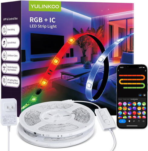 YULINKCO RGB+IC LED Strip Light, 16.4ft Smart LED Light for Bedroom, Bluetooth APP
