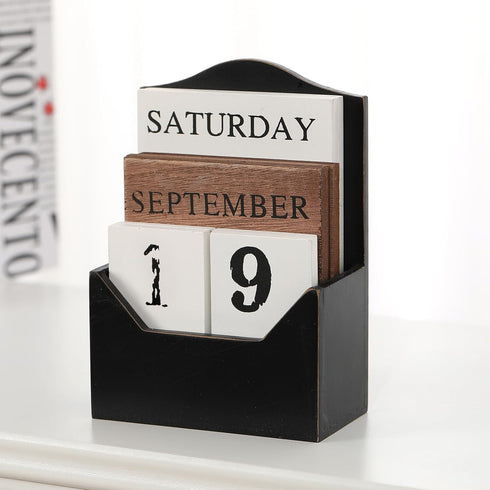 Perpetual Calendar Wooden Blocks Calendar for Home Valentines Day Gift Decor Office Decorations Desk Date Week Month