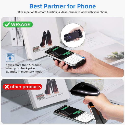Bluetooth 2D Barcode Scanner, Symcode Portable Back Clip, 1D 2D QR Bar Code Reader, Automatically Wireless Connect