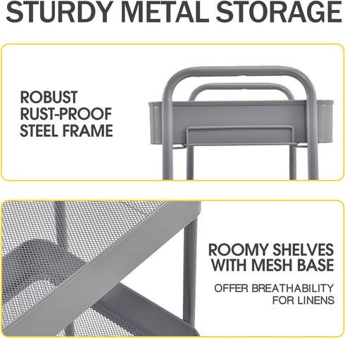 TOOLF 3-Tier Rolling Cart, Metal Utility Cart with Lockable Wheels, Easy Assembly for Office, Kitchen, and More