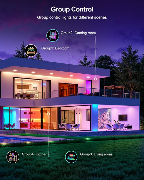 6 Inch, Dimmable 16W 1500LM 1 Pack DUSKTEC Smart Recessed Lighting RGBCW LED Recessed Ceiling Light Compatible