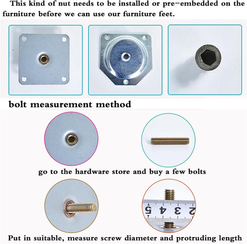 Generic 4PCS Color(Color:10mmhanger Bolt,Size:8cm) Wooden Furniture Legs, Replacement Solid Wood Sofa Legs, with Pre