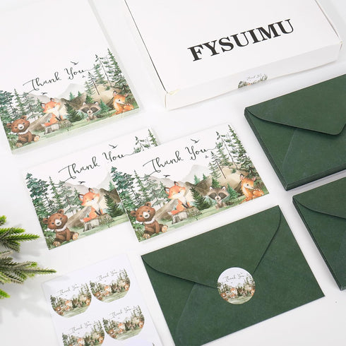 50 Pack 4 6 Inch FYSUIMU Woodland Thank You Cards Watercolor Mountain Forest Woodland Animal Greeting Cards