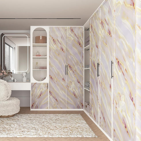 Pink Purple Glossy Marble Contact Paper for Cabinets and Drawers, Peel and Stick Waterproof Modern Kitchen Wallpaper.