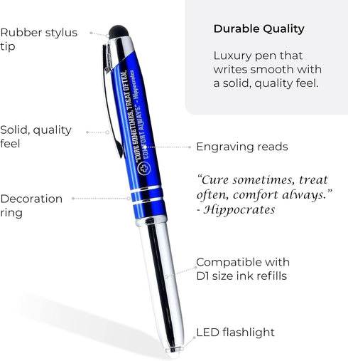 Medical Gift Pen with Inspirational Quote, "Cure Sometimes, Treat Often, Comfort Always" - Engraved Pen with Light &