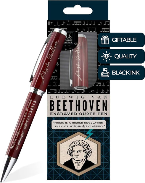 Inkstone Beethoven Engraved Quote Pen - Music is a Higher Revelation than all Wisdom and Philosophy Gift for Musicians