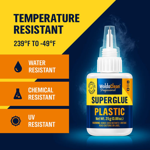 Super Glue for Plastic 25g - Instant Strength Waterproof, Heat-Resistant Clear Glue with Precise Nozzle