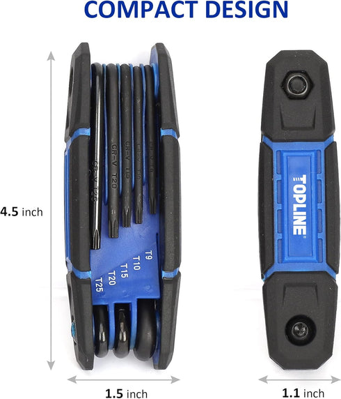 Topline 25-Piece Folding Allen Wrench Set - SAE, Metric, Torx Hex Key Set for Home Repair