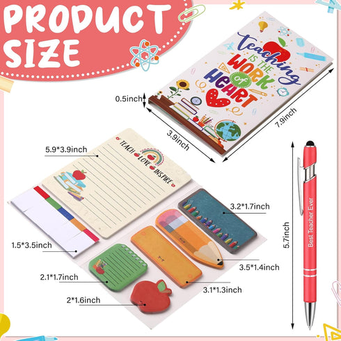Jetec 4 Sets Funny Teacher Sticky Note with Pen, Apple Shape Self-Stick Note for School Office Teacher's Day