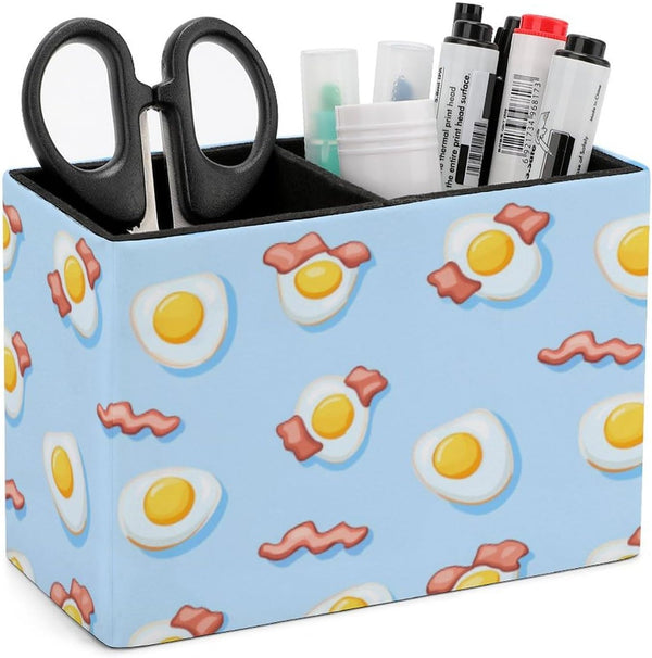 Generic Fried Eggs And Bacon Desk Organizer Leather Pen Holder Desktop Storage Makeup