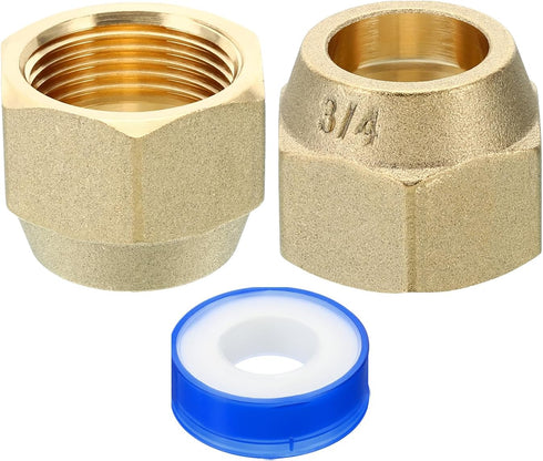 PATIKIL 3/4" Brass Flare Nut, 2 Pcs SAE 45 Degree Copper Flare Tube Fitting for Air Conditioner Water Gas Line