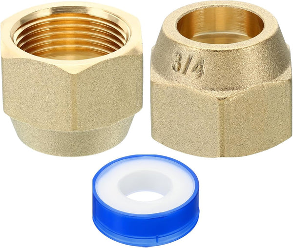 PATIKIL 3/4" Brass Flare Nut, 2 Pcs SAE 45 Degree Copper Flare Tube Fitting for Air Conditioner Water Gas Line