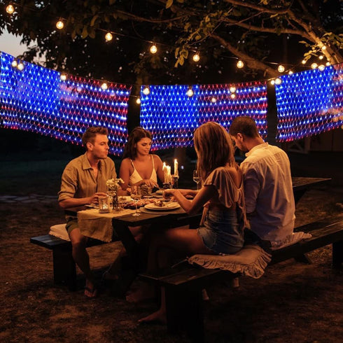 420 8 4th DANLI Solar Powered American Flag Light, Waterproof LED String Lights with Remote, US Flag with Plug, Modes