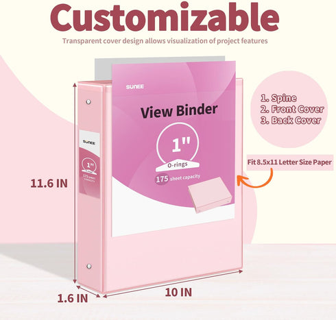 SUNEE 3 Ring Binder 1 Inch, 4 Pack, Clear View PVC-Free Binder for School or Office Supplies, Assorted Pastel