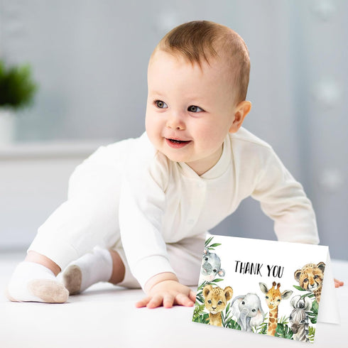 50 Pack Whaline Safari Jungle Thank You Cards with Envelopes Stickers Jungle Animal Greeting Cards Watercolor Forest