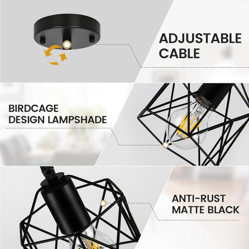 Becvaaoo 1-Light E26 Bulbs Hanging Pendant Light Fixture, Black Pendant Lights Kitchen Island, Farmhouse Pendant
