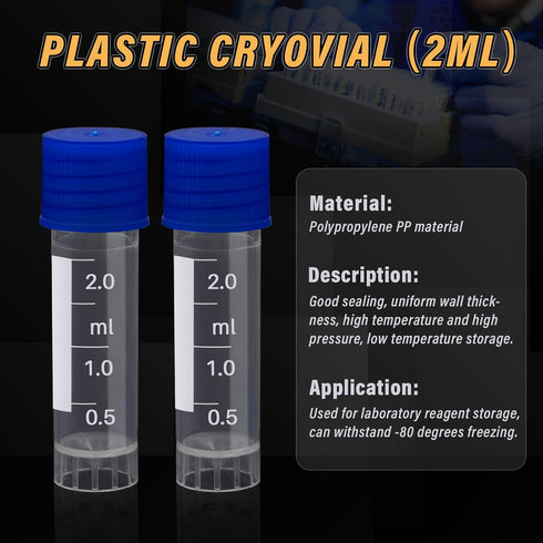 100 Pcs 2ml Small Vials with Screw Caps, Centrifuge Tubes, Plastic Sample Tubes, Cryogenic Vials with Lids
