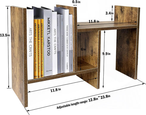 Meikuler Desktop Shelf Organizer, Adjustable Wood Display Desk Shelf, Office Storage Rack Tabletop Bookshelf