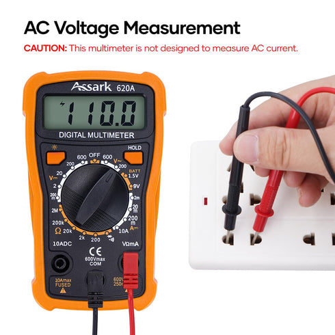 Digital Multimeter Voltage Tester, Assark 2000 Counts Multimeter Measure AC DC Voltage DC Current, Meter Tester Test Volt Ohm Amp Diode Continuity,Resistance,Backlit LCD Display,Data Hold Function