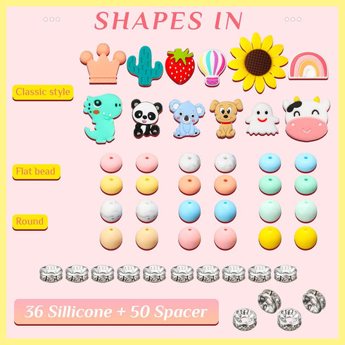 Ctosree 12 Pcs Beadable Pens Kit Silicone Focal Beads for Beadable Pens DIY Cute Animals Bead Pens Making Kit Cow Dinosaur Rainbow Beaded Ballpoint Pen Black Ink School Supplies(Classic Style)