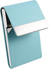 JuneLsy Professional Business Card Holder Case, PU Leather Metal Name Card Holder for Men & Women (Light Blue)