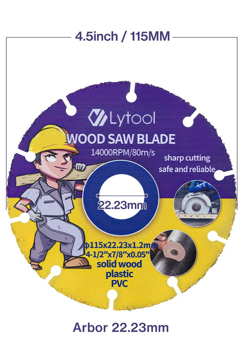 Lytool Wood Cutting Discs 4-1/2" for Angle Grinder, Woodworking Circular Saw Blade 7/8" Arbor for Wood, PVC, Rubber