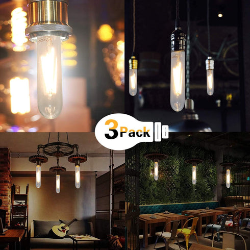 T10 Bulbs 2700K, Dimmable 4W 40W E26 3 Pack Edison LED Tube - Warm White, - Vintage Style, Equivalent to Incandescent
