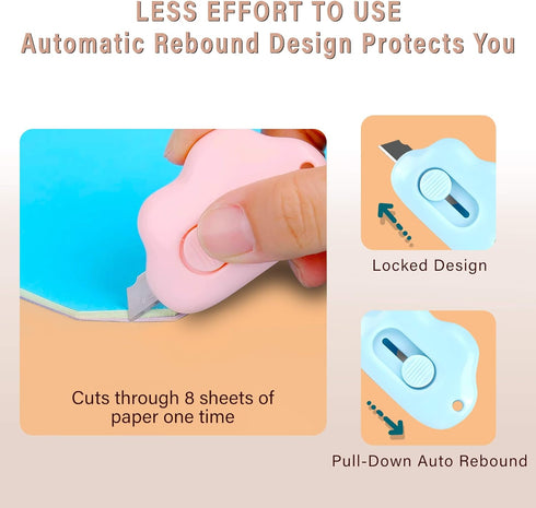 Muclip Set 6 Pack Envelopes,Package,Mail,DIY,Paper (6 Cloud Shaped Retractable Box Cutter - with Key Rings,Stainless