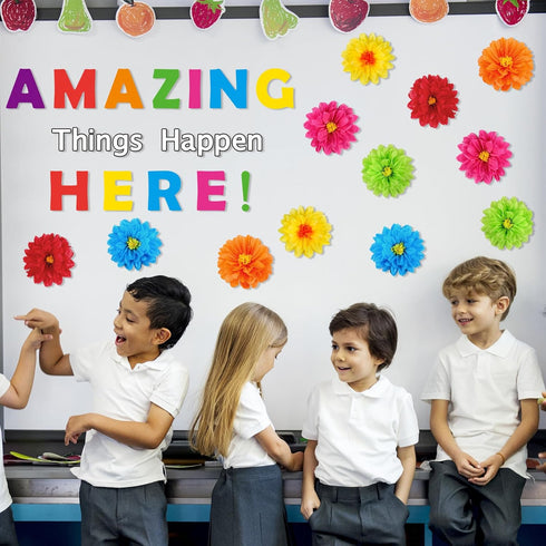 Zhanmai 36 Pcs Amazing Things Happen Here Inspirational Letter Cutouts, 3D Spring Paper Flower Bulletin Board