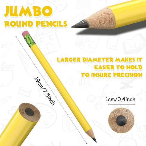 Fainne 102 Pcs Jumbo Pencils and Sharpeners Set, Large Fat Pencils for Kids, School, Office