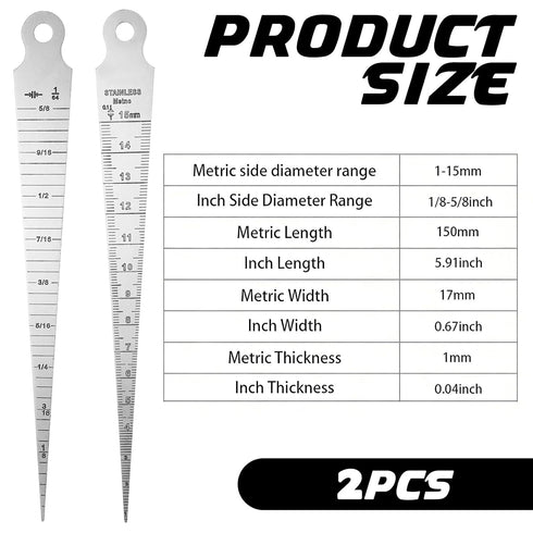 Vin Beauty 1-15mm Inch 5/8" 15mm 1/32" 1.0mm Taper Gauge Taper Welding Gauge & Metric Stainless Steel Double Sided Max
