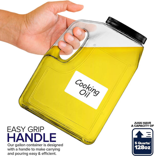 Stock Your Home 128 Ounce Wide Mouth Gallon Jugs (2 Pack) - Clear Plastic Oblong Containers with Handle for Home,