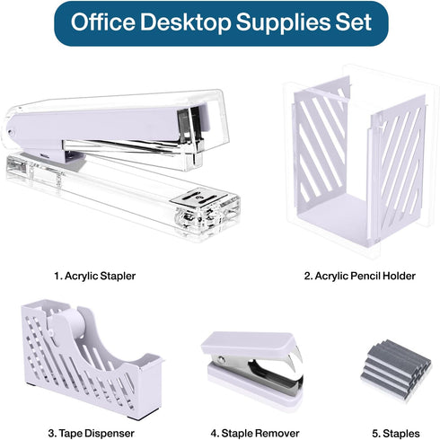 MEGREZ Desktop Staplers Kit, Acrylic Metal Stapler with 1000 PCS Staples, Office Supplies Set in Purple