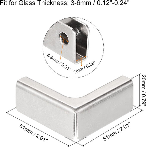 Glass Fixing Clip, 4pcs for 3-6mm L-shaped Glass Combination Fixing Bracket Reinforced Clip Clamp Glass Accessories for Glass Display Cabinet, Fish Tank