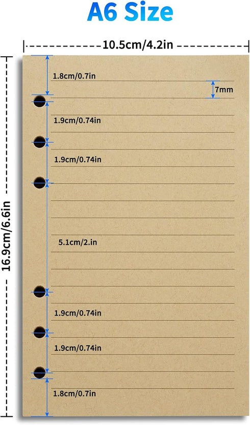 Tofun A6 A6 6-Ring 7mm 80 160 Lined Vintage Refillable Paper, Retro Binder Refills Paper for Binders Planner Traveller