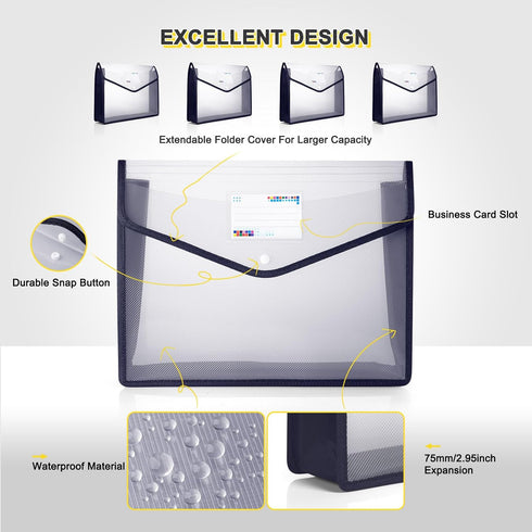 Plastic File Folders, Waterproof Transparent Expandable File Organizer, Large Capacity A4B4 Wallet, 5 Pack