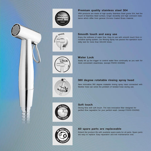 VRH FXVH0-0040ES Bidet Sprayer for Toilet and Baby Cloth Diaper Sprayer, Handheld Shattaf Bidet Spray for Toilet