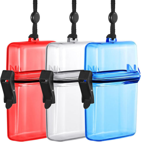 Outus 3 Pieces Waterproof ID Card Holder with Floating Sports Case, Clear Blue Red, 4.72 x 2.95 x 1.57 Inch